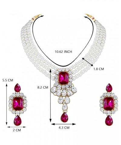 Gold Plated Kundan Jewelry Necklace With Earring Set For Women Rani Pink 2 $13.33 Jewelry Sets