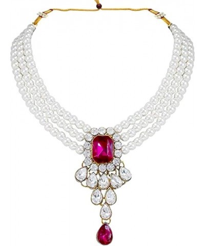 Gold Plated Kundan Jewelry Necklace With Earring Set For Women Rani Pink 2 $13.33 Jewelry Sets