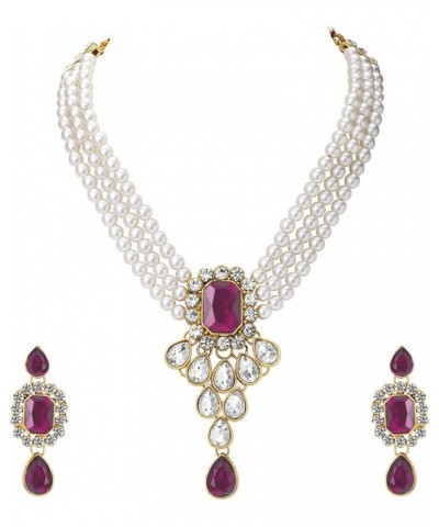 Gold Plated Kundan Jewelry Necklace With Earring Set For Women Rani Pink 2 $13.33 Jewelry Sets