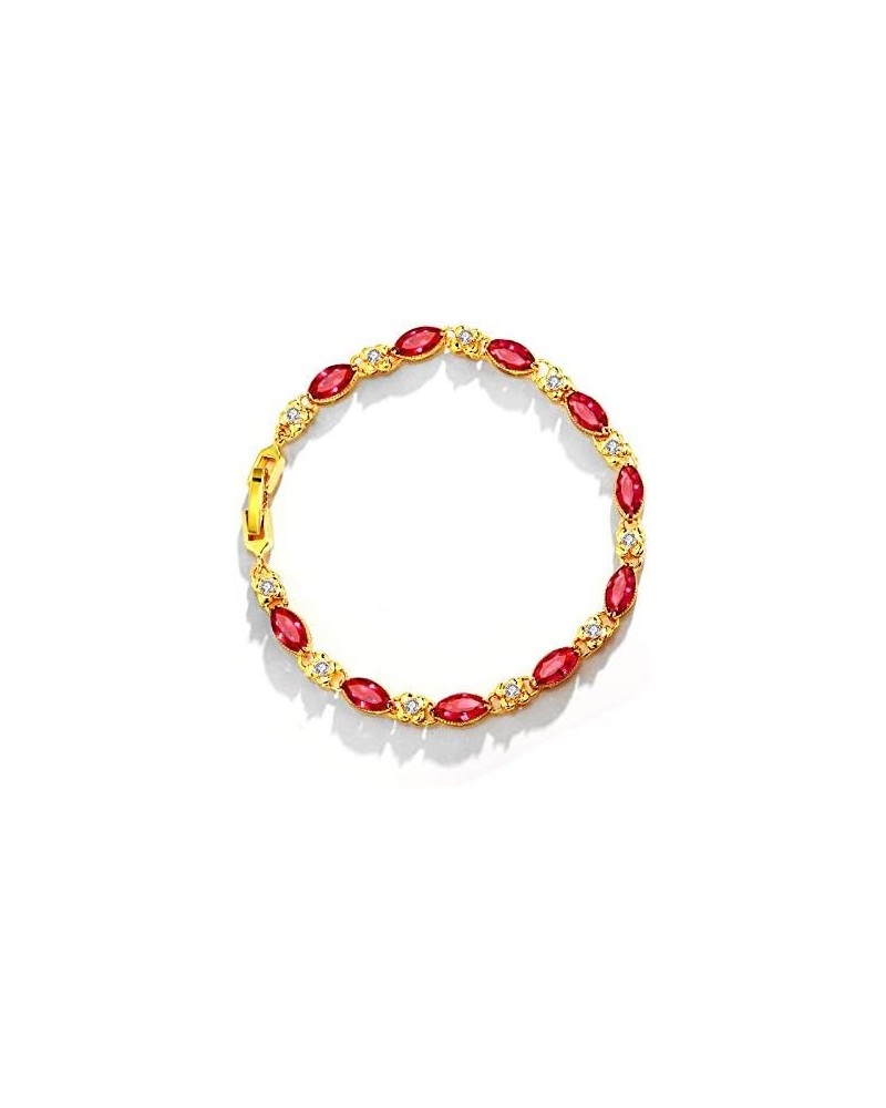 Heart Bracelet 18K Gold Plated Natural Stone Diamond-studded Charm Dainty Hand Chain Bracelets For Women Teen Girls Ruby Brac...