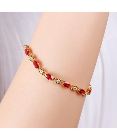 Heart Bracelet 18K Gold Plated Natural Stone Diamond-studded Charm Dainty Hand Chain Bracelets For Women Teen Girls Ruby Brac...