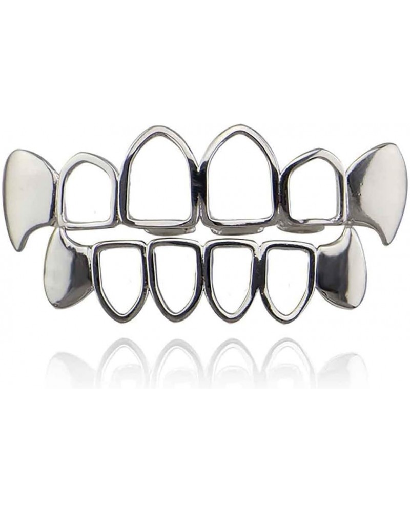 Gold Teeth Grillz Open Face Outline 6 Teeth Vampire Fangs Grillz for Men and Women Silver $9.34 Body Jewelry