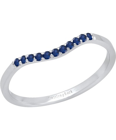 Round Gemstone or Diamond 11 Stone Contour Stackable Wedding Band for Women in 925 Sterling Silver Blue Sapphire 9 $29.14 Bra...