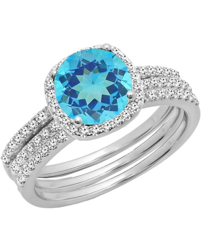 10K 6 MM Round Gemstone & Diamond Ladies Halo Engagement Ring With Double Band Set, White Gold Blue Topaz $324.45 Sets