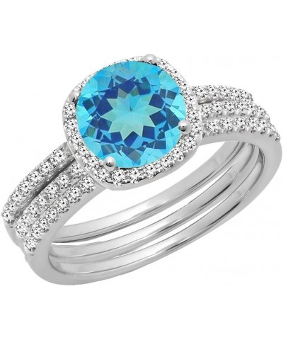 10K 6 MM Round Gemstone & Diamond Ladies Halo Engagement Ring With Double Band Set, White Gold Blue Topaz $324.45 Sets