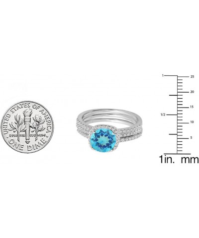 10K 6 MM Round Gemstone & Diamond Ladies Halo Engagement Ring With Double Band Set, White Gold Blue Topaz $324.45 Sets