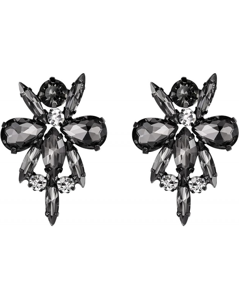 Costume Statement Flower Stud Earrings, Rhinestone Crystal Vintage Art Deco Earrings for Women Girls Grey $10.18 Earrings