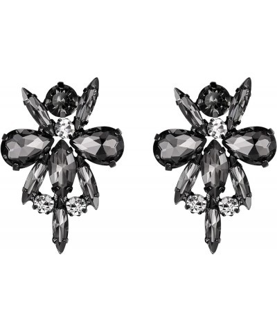 Costume Statement Flower Stud Earrings, Rhinestone Crystal Vintage Art Deco Earrings for Women Girls Grey $10.18 Earrings