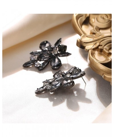 Costume Statement Flower Stud Earrings, Rhinestone Crystal Vintage Art Deco Earrings for Women Girls Grey $10.18 Earrings