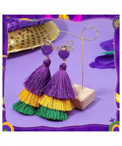 Mardi Gras Tassel Earrings Vintage Retro Bohemia Earring Purple Yellow Green 3 Layered Earrings for Women Handmade Fringe Coc...