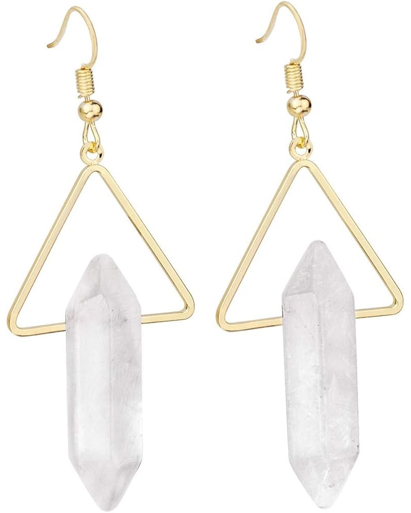 Healing Crystal Stone Dangle Earrings for Women Hexagonal Quartz Stone Points Triangle Earrings 1 Rock Quartz Crystal Stone $...