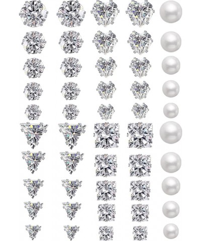 Silver Stud Earrings Set for Women Men, 25 Pairs Stainless Steel Earring Pack, Hypoallergenic Cubic Zirconia Earrings Studs J...