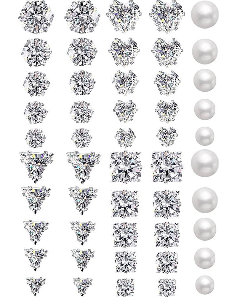 Silver Stud Earrings Set for Women Men, 25 Pairs Stainless Steel Earring Pack, Hypoallergenic Cubic Zirconia Earrings Studs J...