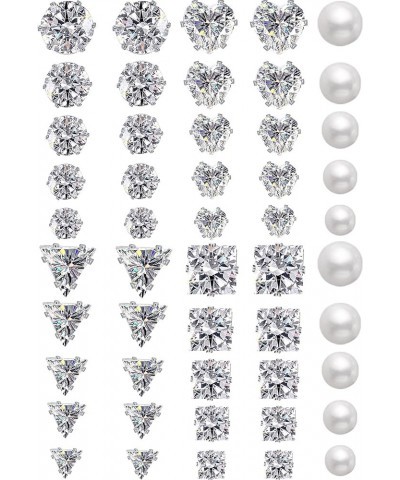 Silver Stud Earrings Set for Women Men, 25 Pairs Stainless Steel Earring Pack, Hypoallergenic Cubic Zirconia Earrings Studs J...