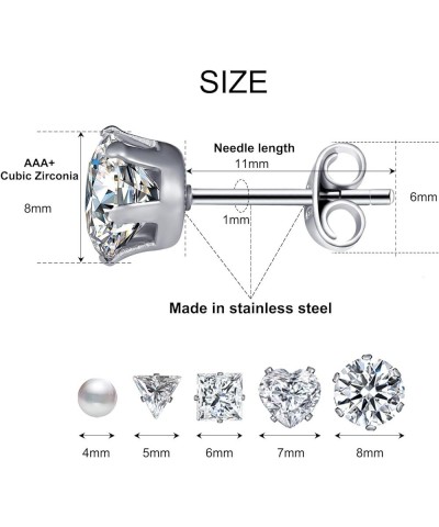 Silver Stud Earrings Set for Women Men, 25 Pairs Stainless Steel Earring Pack, Hypoallergenic Cubic Zirconia Earrings Studs J...