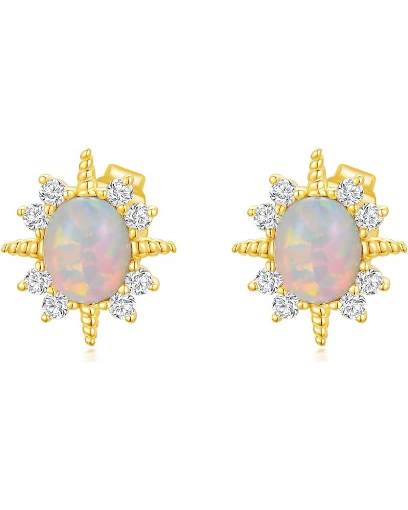 Opal Earrings 14k Solid Yellow Gold Opal Earrings Flower/Triangle/Star/Vintage Opal Stud Earrings Gold Earrings for Women Opa...