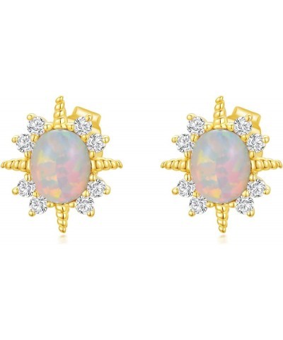 Opal Earrings 14k Solid Yellow Gold Opal Earrings Flower/Triangle/Star/Vintage Opal Stud Earrings Gold Earrings for Women Opa...