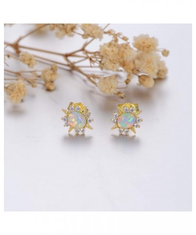 Opal Earrings 14k Solid Yellow Gold Opal Earrings Flower/Triangle/Star/Vintage Opal Stud Earrings Gold Earrings for Women Opa...