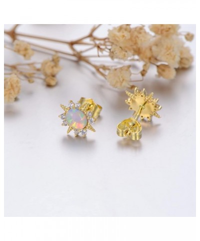 Opal Earrings 14k Solid Yellow Gold Opal Earrings Flower/Triangle/Star/Vintage Opal Stud Earrings Gold Earrings for Women Opa...