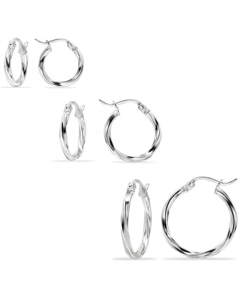 925 Sterling Silver 2mm Twist Hoop Earrings for Women Men Teen Girls, 15mm, 20mm, 25mm | 3 Pair Set Silver $19.20 Earrings