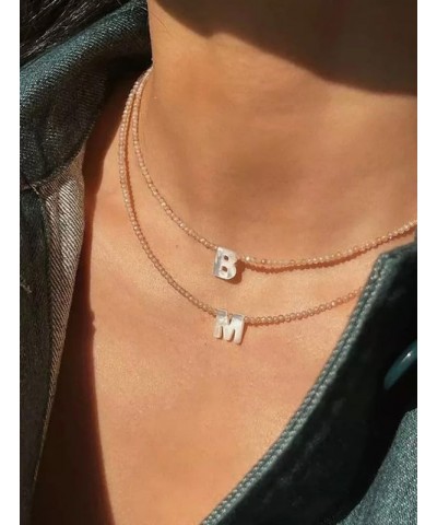 Beaded Initial Necklace with Pearl Letter Boho Summer Beach Layering Choker Necklace for Women P $7.83 Necklaces