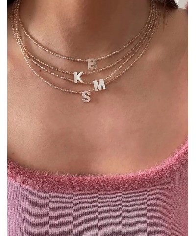 Beaded Initial Necklace with Pearl Letter Boho Summer Beach Layering Choker Necklace for Women P $7.83 Necklaces