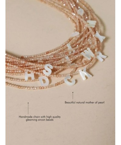 Beaded Initial Necklace with Pearl Letter Boho Summer Beach Layering Choker Necklace for Women P $7.83 Necklaces