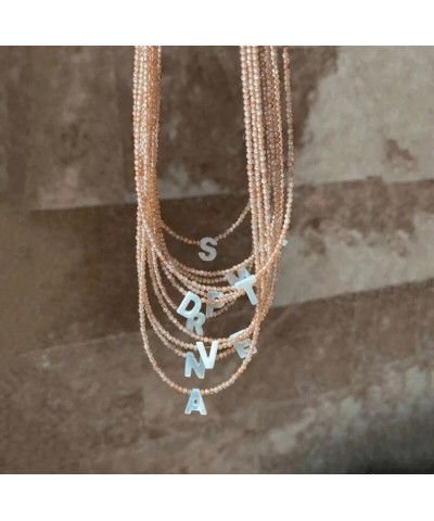 Beaded Initial Necklace with Pearl Letter Boho Summer Beach Layering Choker Necklace for Women P $7.83 Necklaces