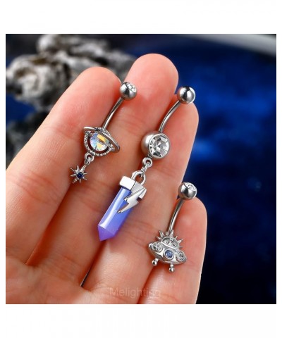 Belly Button Rings, 14G Dangle Belly Rings Stainless Steel, Planet Belly Piercing, Spaceship Belly Button Ring for Women, Moo...