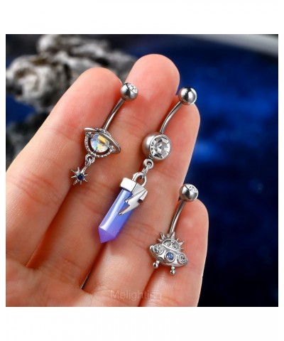 Belly Button Rings, 14G Dangle Belly Rings Stainless Steel, Planet Belly Piercing, Spaceship Belly Button Ring for Women, Moo...