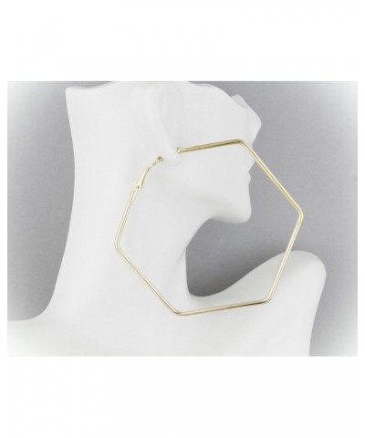 Gold Hexagon Hoop Earrings For Women Set Big Huge Hoops Earrings For Women Set 3" Wide Metal Leverback Posts $17.73 Earrings