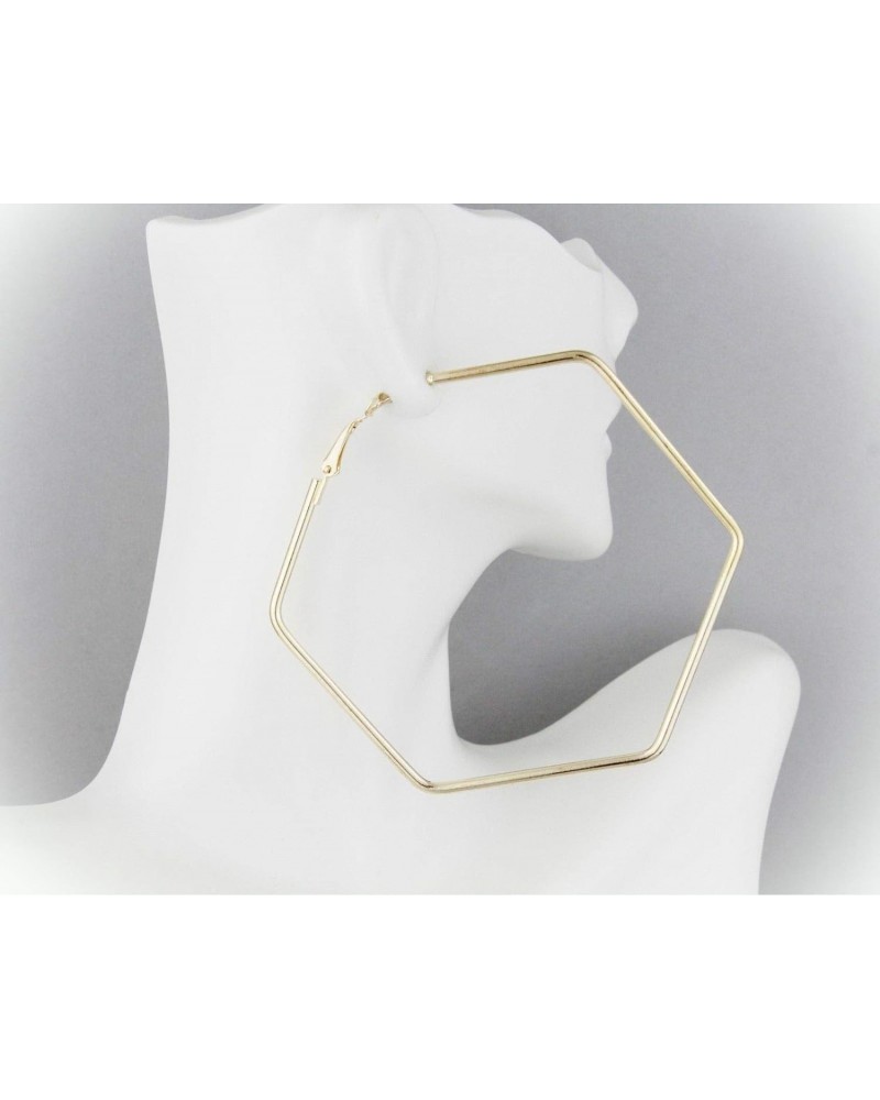 Gold Hexagon Hoop Earrings For Women Set Big Huge Hoops Earrings For Women Set 3" Wide Metal Leverback Posts $17.73 Earrings