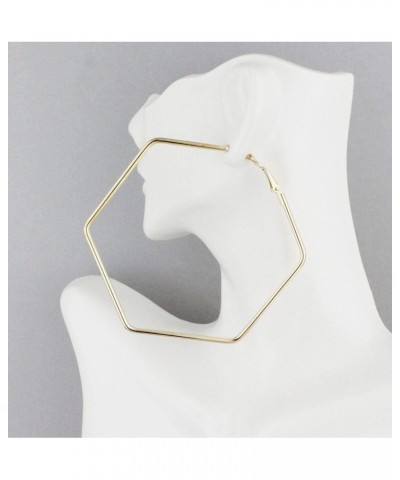 Gold Hexagon Hoop Earrings For Women Set Big Huge Hoops Earrings For Women Set 3" Wide Metal Leverback Posts $17.73 Earrings