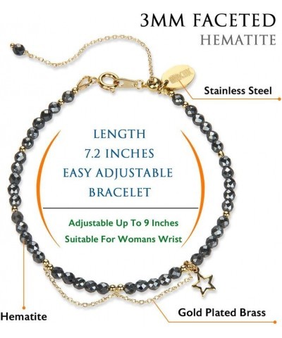 3mm Gemstone Faceted Beads Womens Strand Bracelet, Easy Adjustable 7-9 Inch Birthday Gift Black Hematite $12.59 Bracelets