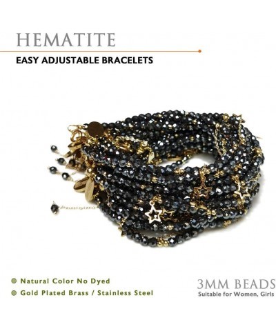 3mm Gemstone Faceted Beads Womens Strand Bracelet, Easy Adjustable 7-9 Inch Birthday Gift Black Hematite $12.59 Bracelets