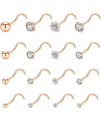 16pcs 20g Stainless Steel Nose Stud for Women 20g Nose Ring Surgical Steel for Men Body Piercing Jewelry Screw-Rose Gold Plat...