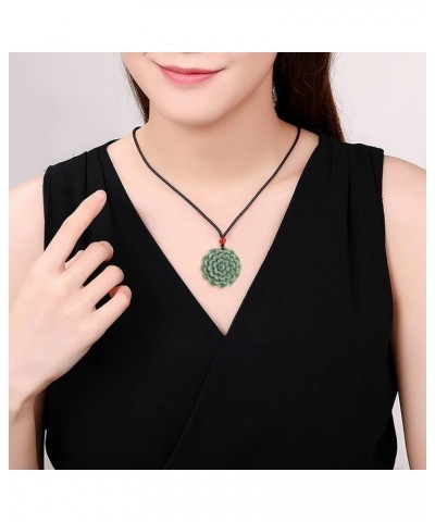 Natural Green Jade Necklaces for Women Good Luck Donut Jade Pendant Necklaces Amulet Jewelry Gifts Peony $18.89 Necklaces