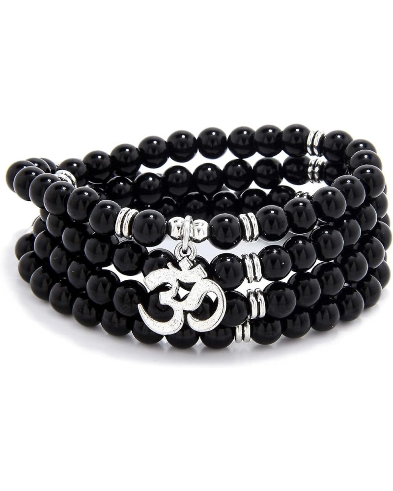 108 Mantra Mala Beads Bracelet Japa Mala Necklace with Om Symbol Charm Black Agate $9.68 Necklaces