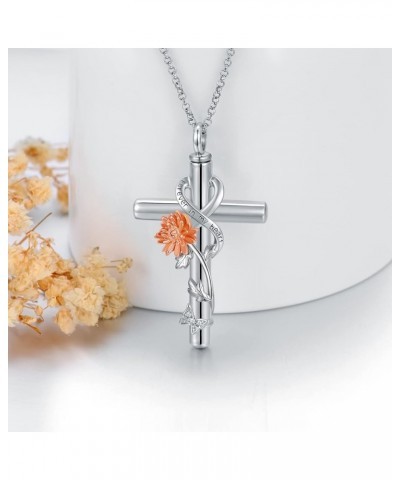 Cross Urn Necklaces for Ashes Sterling Silve 12 Month Birth Flower Cremation Jewelry for Ashes Urn Pendant Keepsake Memorial ...