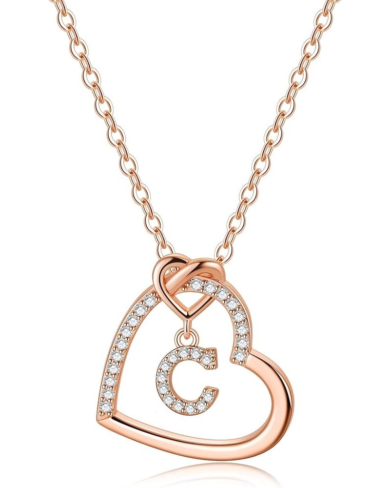 Heart Necklaces for Women Girls Trendy, Initial Necklace 14K Gold/White Gold/Rose Gold Plated Letter Necklace Cute Dainty Nec...