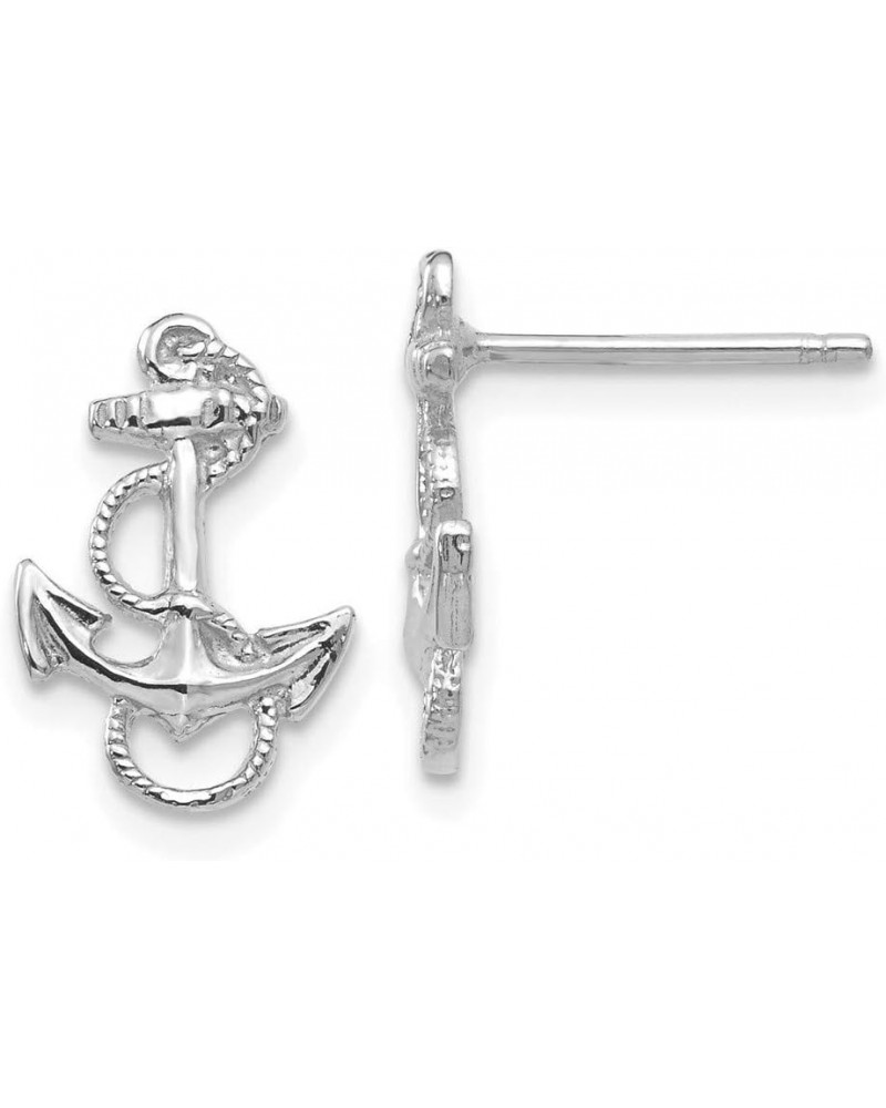 14k White Gold Nautical Ship Mariner Anchor With Rope Trim Post Earrings Measures 12mm long Jewelry Gifts for Women $79.80 Ea...