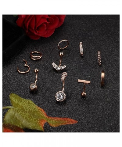 10Pcs Clicker Belly Button Ring for Women Surgical Steel CZ Belly Rings Simple Bar Reverse Curved Navel Rings Hoop Clicker Se...