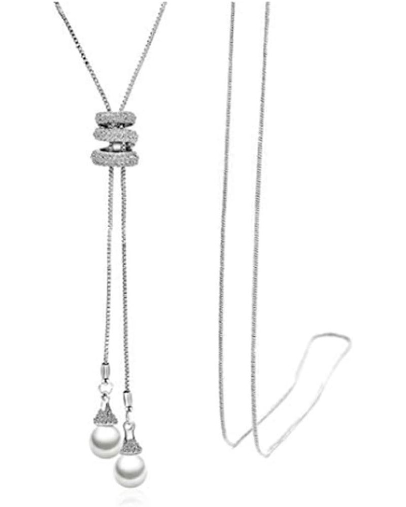 Women's Crystal Flower Jewelry Tassel Pendant Long Chain Necklace Pearl Silver $8.95 Necklaces