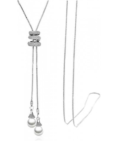 Women's Crystal Flower Jewelry Tassel Pendant Long Chain Necklace Pearl Silver $8.95 Necklaces