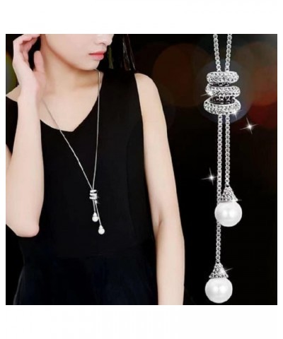 Women's Crystal Flower Jewelry Tassel Pendant Long Chain Necklace Pearl Silver $8.95 Necklaces