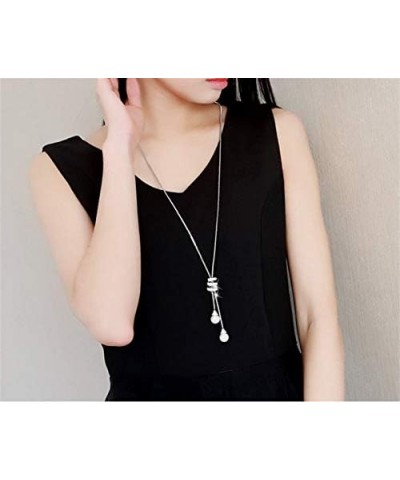 Women's Crystal Flower Jewelry Tassel Pendant Long Chain Necklace Pearl Silver $8.95 Necklaces