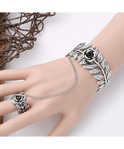 Antique Silver Leaf Flower Hand Bracelet Hand Chain Tassel Harness Slave Bracelet Link Finger Ring $13.57 Bracelets