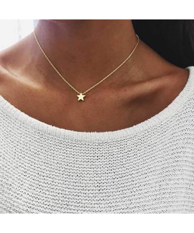 Boho Star Pendant Necklace Dainty Short Necklaces Chain Small Delicate Choker Necklace Jewelry for Women and Girls (Silver) S...