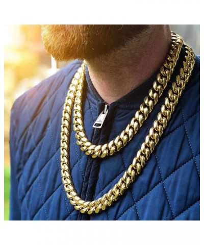 Mens Heavy Miami Cuban Link Chain Choker 14k Gold Plated Hip Hop Thick Stainless Steel 8mm-16mm Necklace/Bracelet 16mm neckla...