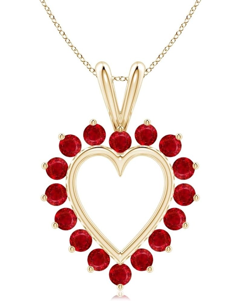 Natural Ruby Heart Pendant Necklace with Diamond in 14K Solid Gold/Platinum for Women, Girls with 18" Chain | July Birthstone...